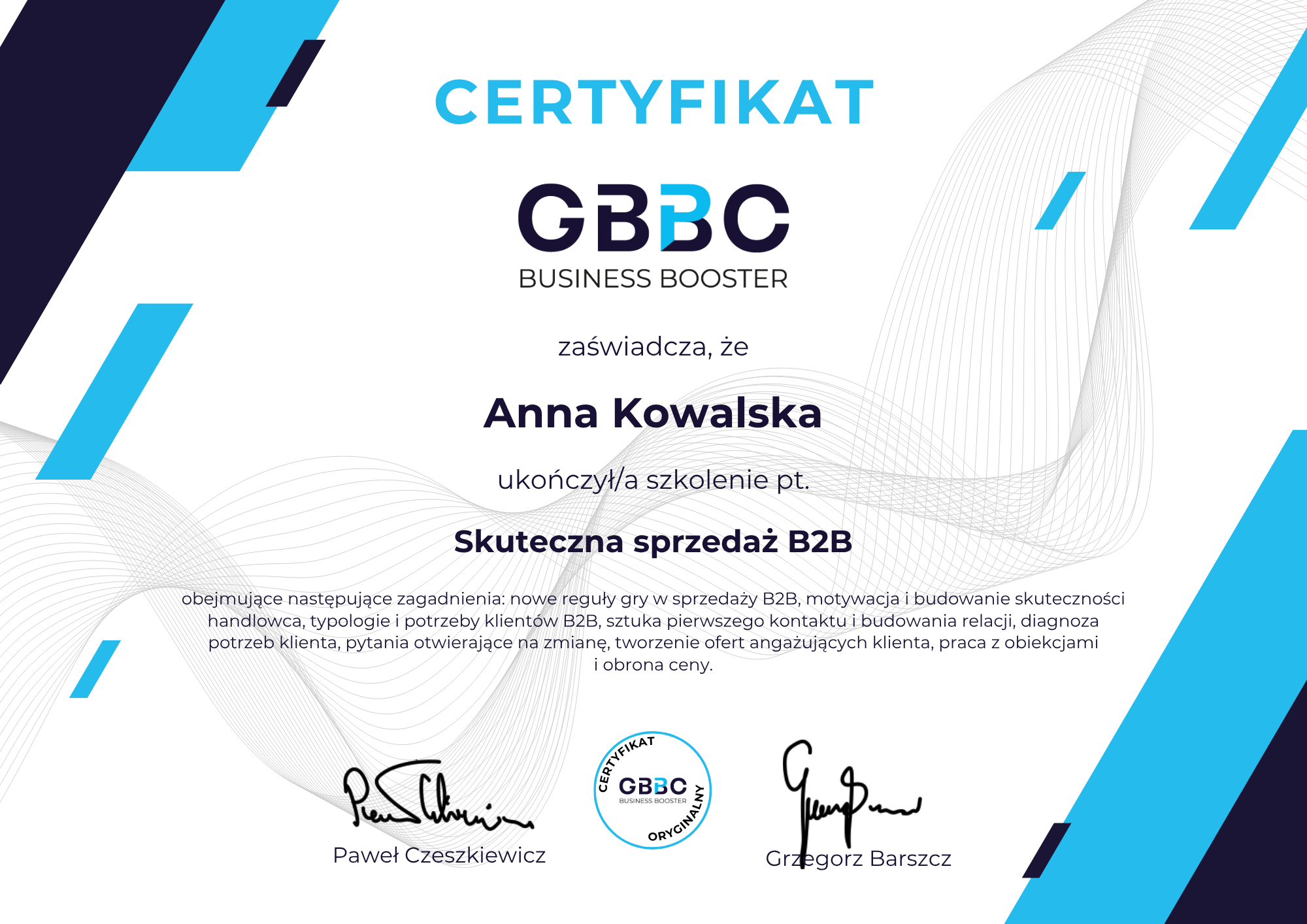 certyfikat skuteczna sprzedaż B2B